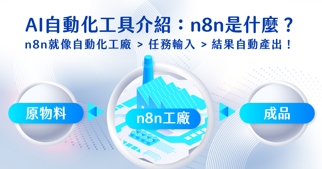 n8n流程示意圖：提供原物料、n8n(工廠)、完整的產品