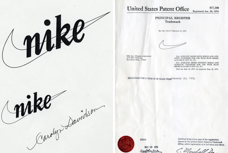 NIKE在1974年註冊的Swoosh商標